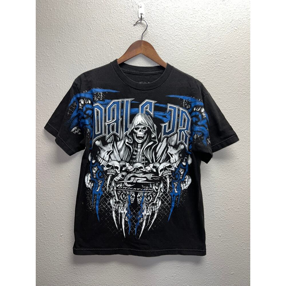 Dale Jr Nation Shirt Y2K 2000s Black Blue Skeleton Racing Nascar Tee Medium